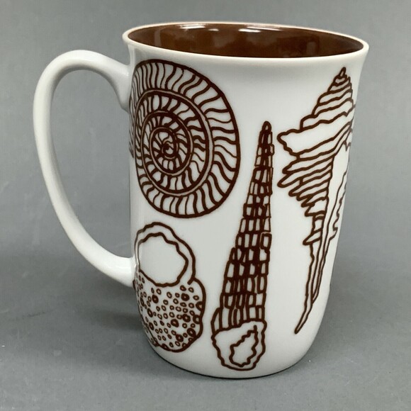 Fitz and Floyd FF Monotone Coffee Cup Mug Sea Shells White Brown - Picture 3 of 6